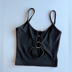 Black Strappy Crop Top with Ring Detail